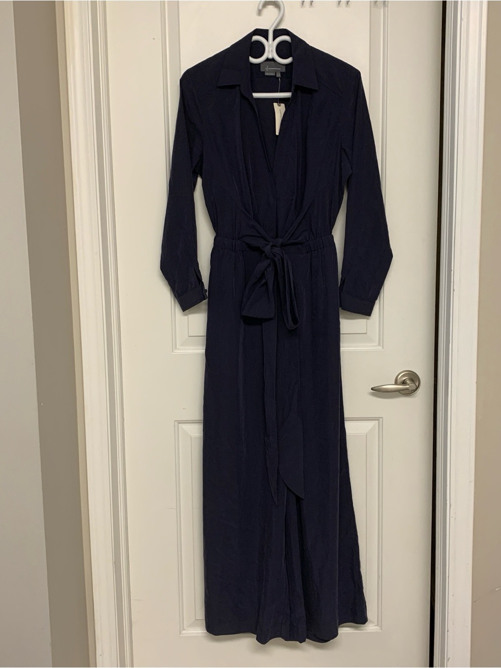 NWT Anthropologie Jumpsuit 4 Blue Cupro Open Back Belted Wide Leg Utility